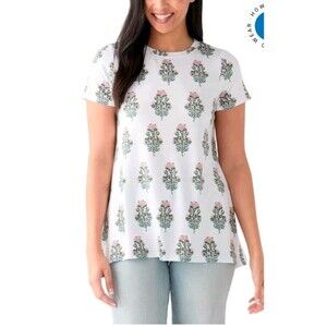 Crown & Ivy Womens XXL White Floral Top Rayon Blend Short Sleeve NWT